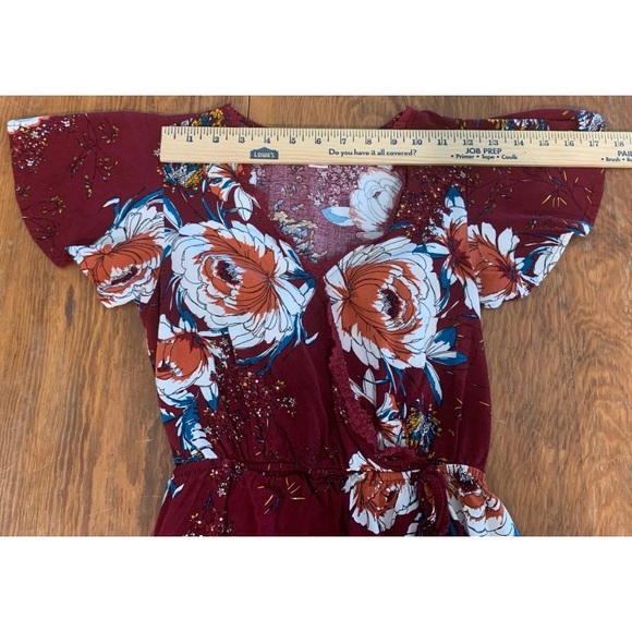 Burgundy Floral Dress XS pockets hi-lo boho mini slip dress romantic babydoll - Picture 11 of 11